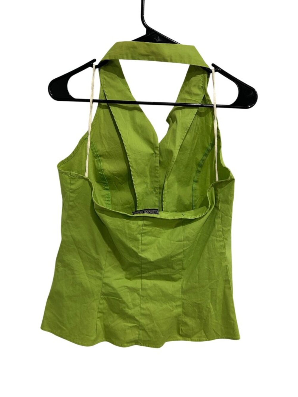 Herman Geist Womens Lightweight Green Halter Button Up Collar Top Retro Chic - Picture 2 of 8